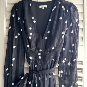 FRNCH paris sheer polka dot dress in xs, lined to mini length NWOT